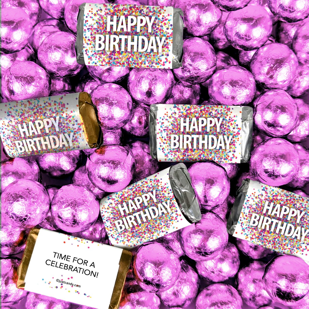 Happy Birthday Candy Confetti Assorted Wrapped Chocolate Miniatures and Milk Chocolate Foil Ball Mix